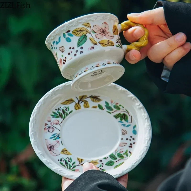 Floral Lace Ceramic Teacup Set - Afralia™