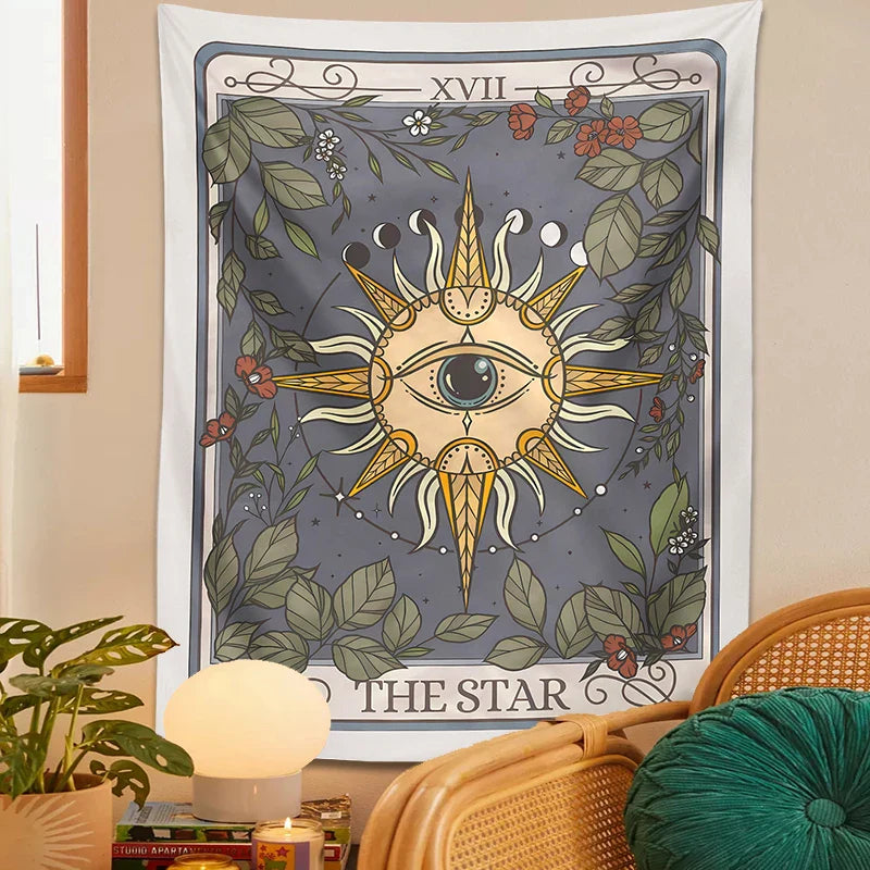 Afralia™ Star Tarot Tapestry: Celestial Witchy Cottagecore Wall Decor for Magical Home Vibes