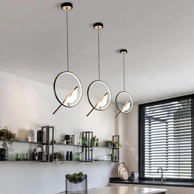 Afralia™ Nordic Modern LED Bird Pendant Chandelier for Living Room & Kitchen