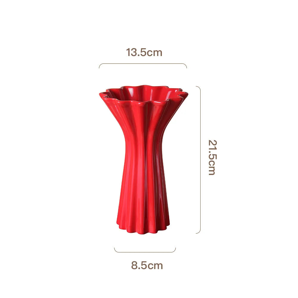 Afralia™ Geometric Fold Pattern Ceramic Vase Red Floral Arrangement Terrarium Home Decor