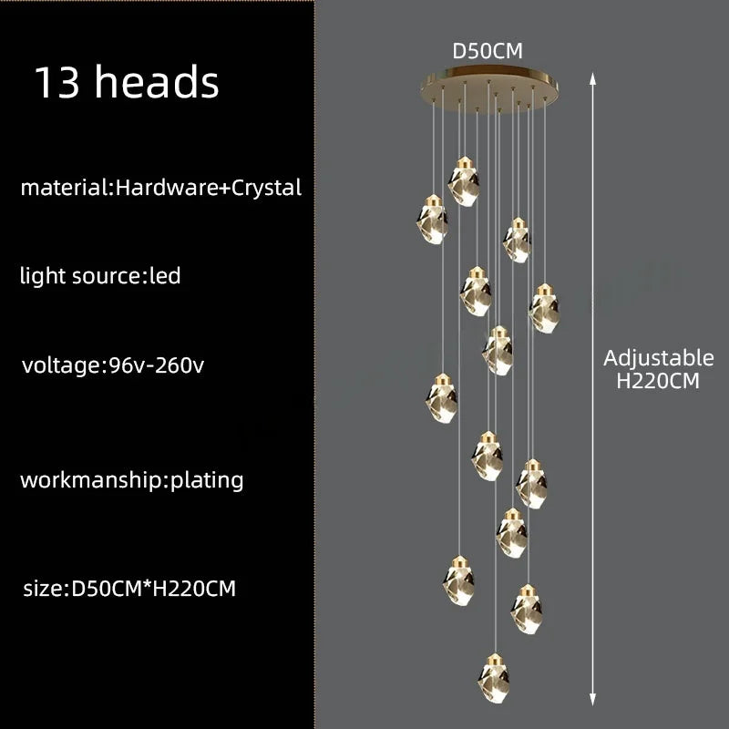 Afralia™ Nordic Crystal Chandelier for Living Room Villa Ceiling - Staircase Pendant Lamps