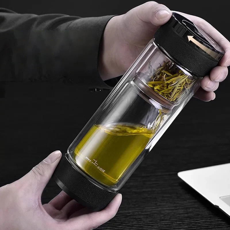 Afralia™ Portable Glass Tea Bottle Tumbler with Separate Brewing and Filtering Bins