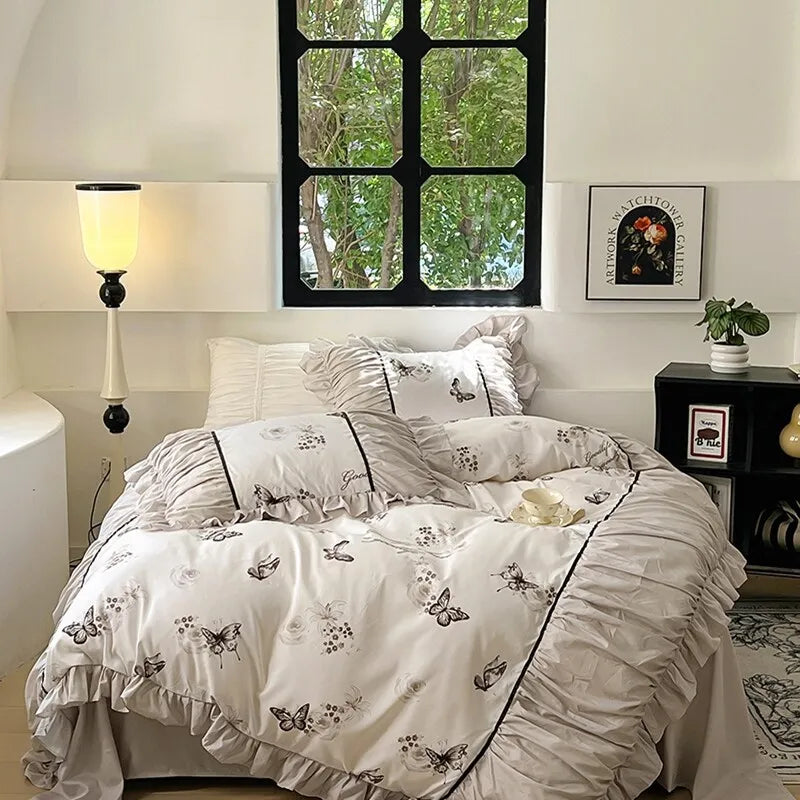 Afralia™ Lace Printed Duvet Cover Set - Elegant, Cozy Bedding for Single & Double Beds