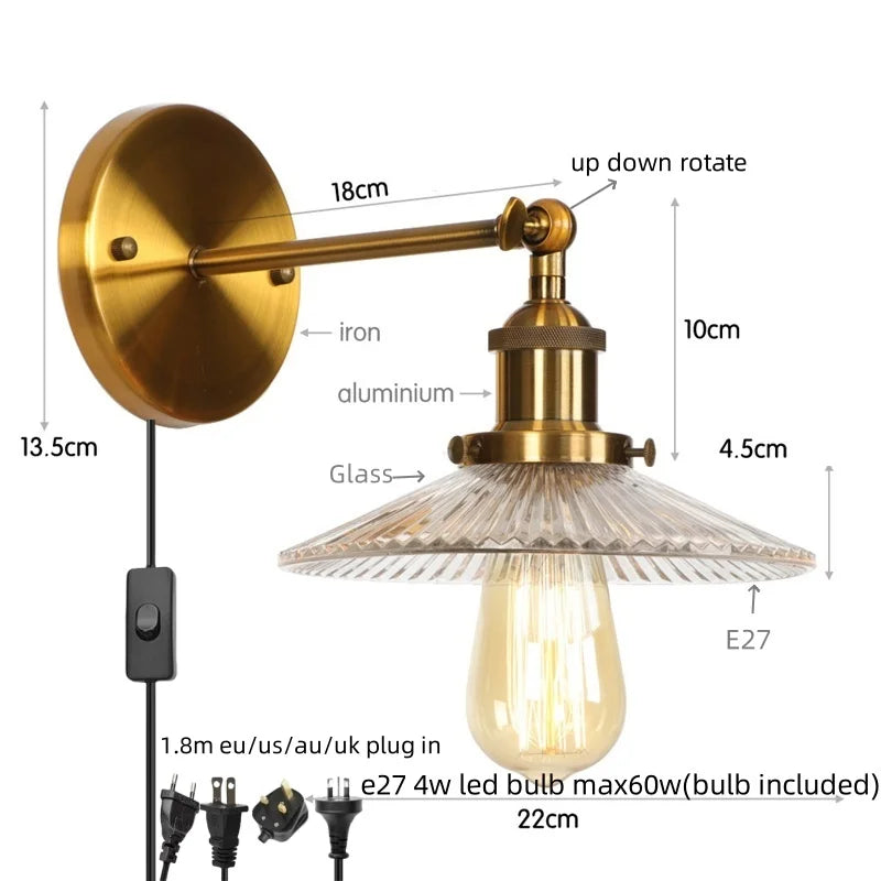 Afralia™ Vintage Chrome LED Wall Light with Clear Glass Sconce for Indoor Bedroom