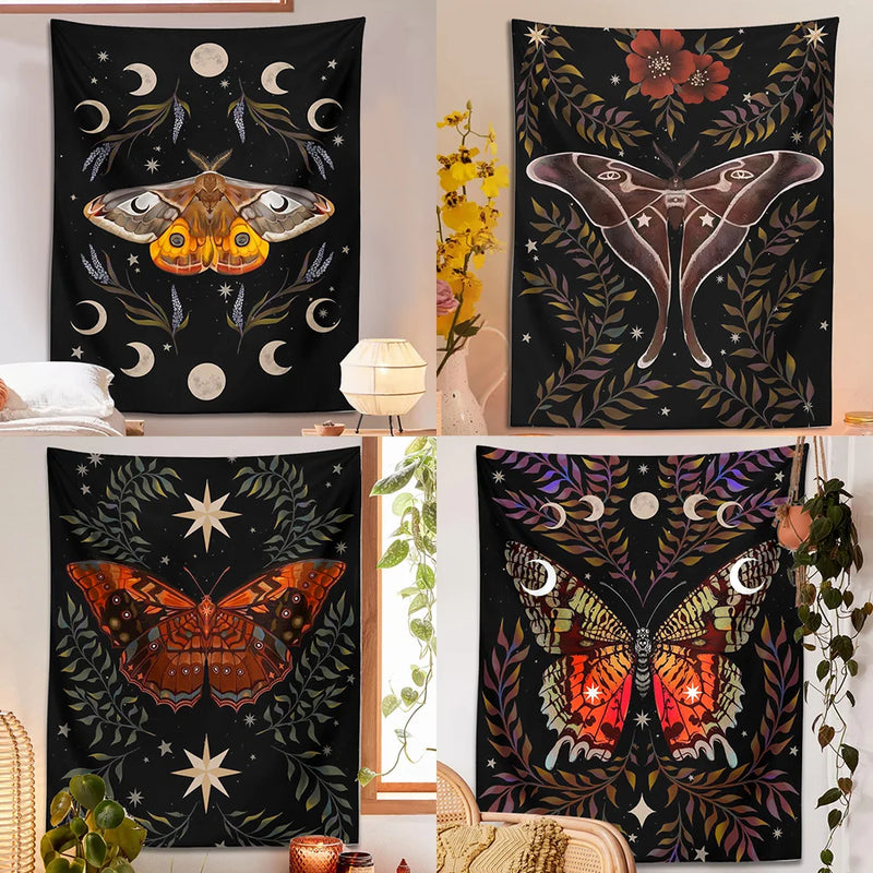 Afralia™ Moon Phase Butterfly Vintage Aesthetic Tapestry Butterfly Star Room Decor