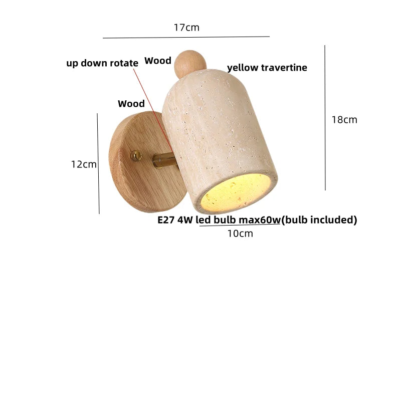 Afralia™ Yellow Travertine LED Wall Lamp Up Down Rotate Glass Pull Chain Stair Light