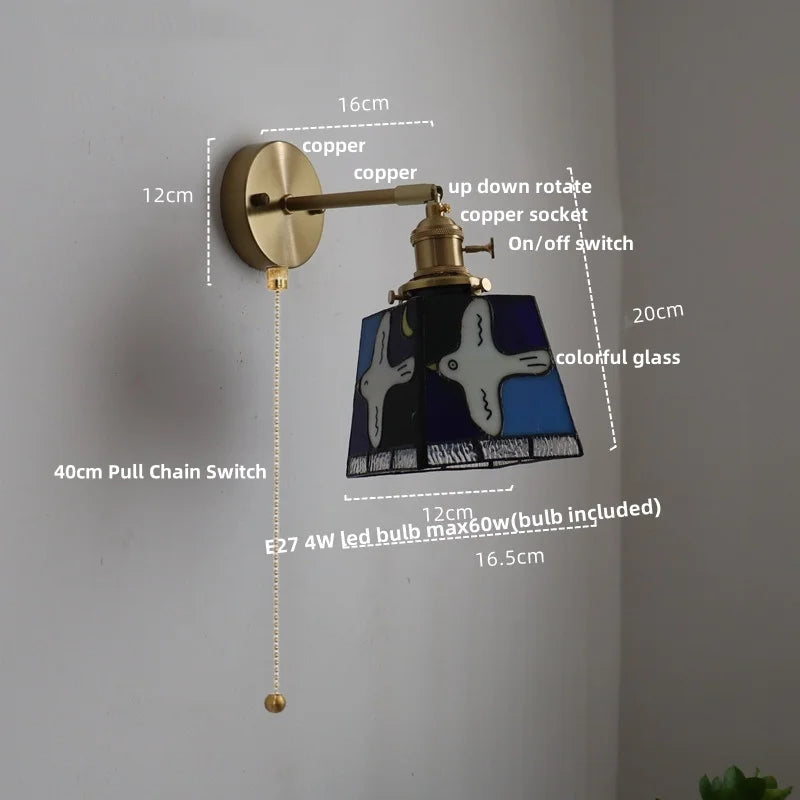 Afralia™ Tiffany Style Colorful Glass Wall Light Fixture - Up Down Rotate Bedside Lamp