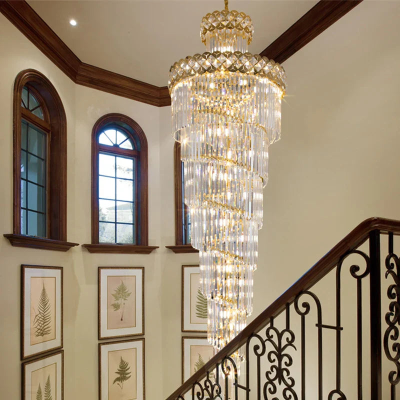 Afralia™ Luxury Crystal Chandelier for Duplex Building, Hotel Lobby, Villa Staircase & Hall