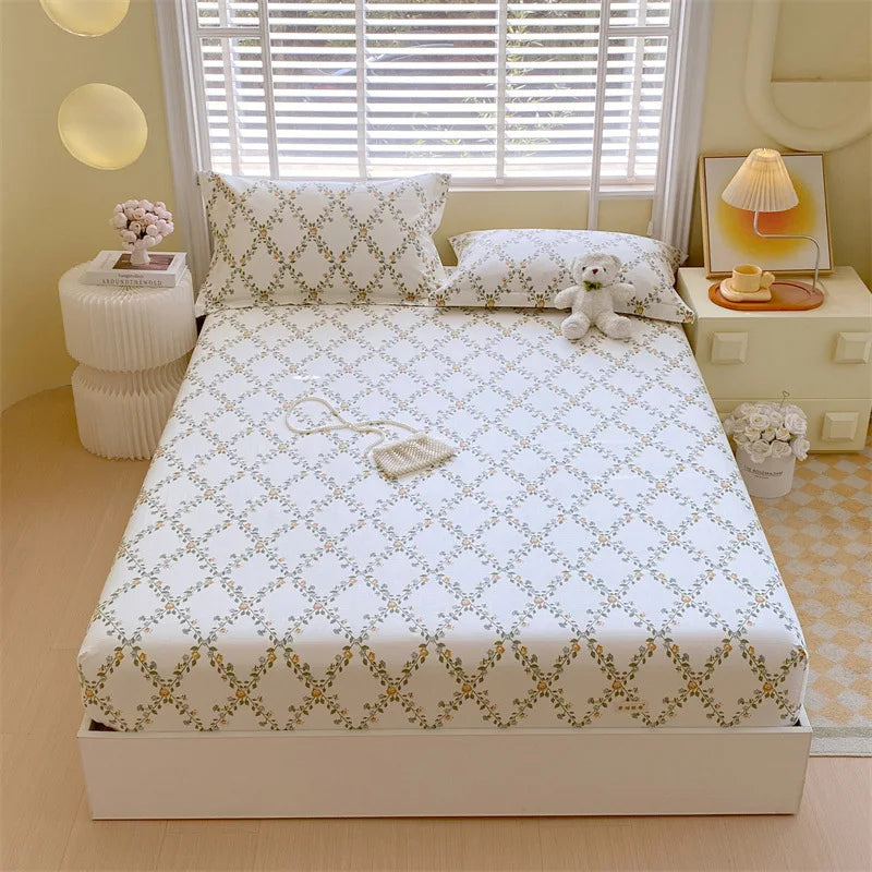 Afralia™ Cotton Striped Fitted Bed Sheet for Queen Double Mattress Cover