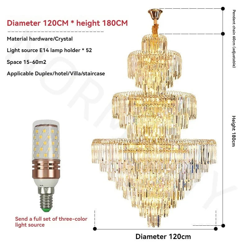 Afralia™ Luxury Crystal Chandelier for Villa Living Room LED Hall Long Lighting