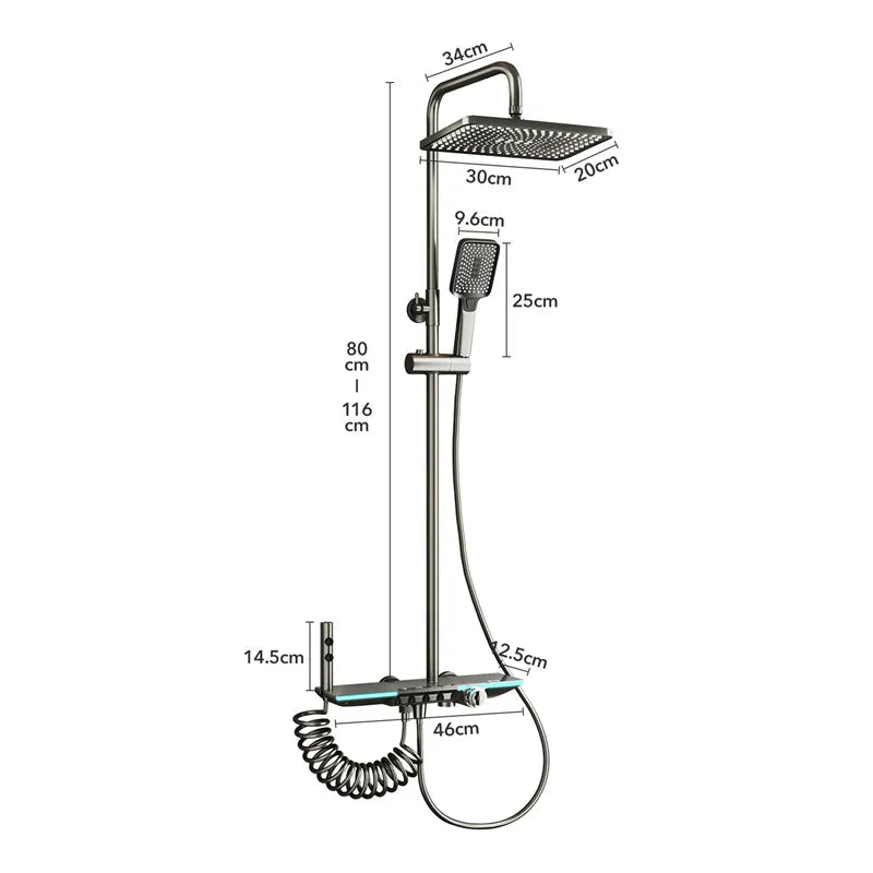 Afralia™ Smart Thermostatic Shower System with Digital Display and Booster Sprinkler.