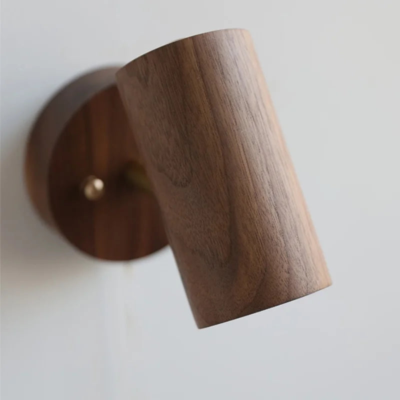 Afralia™ Nordic LED Wall Lamp Rotate Walnut Pull Chain Switch Mirror Light
