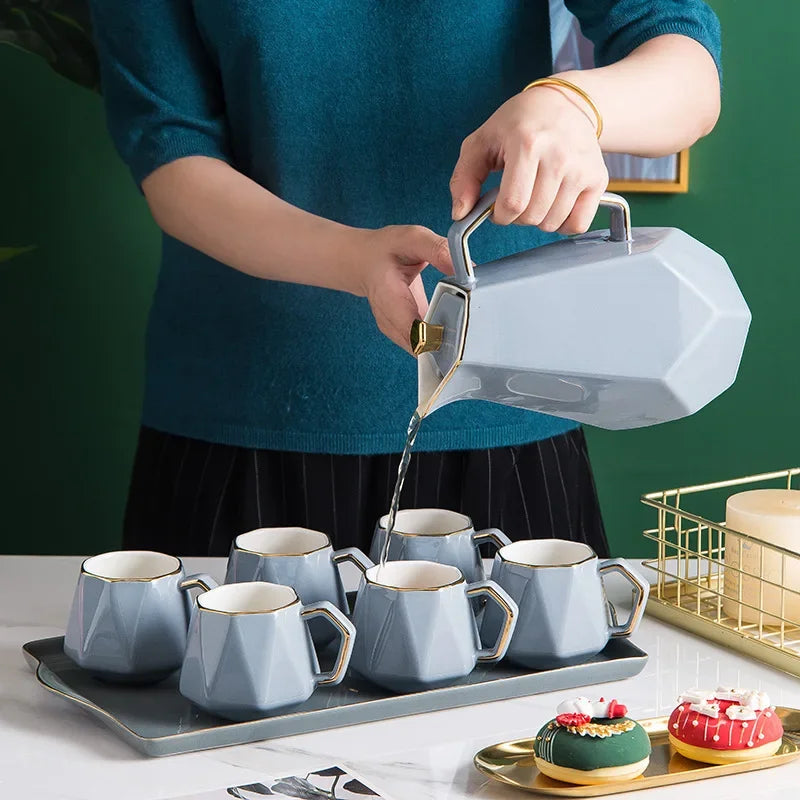 Afralia™ Phnom Penh Ceramic Tea Set Multicolor Pot Cup Tray Home Decor