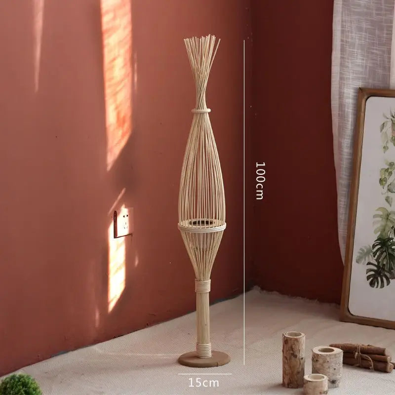 Afralia™ Rattan Bamboo Weaving Floor-to-Ceiling Wind Lamp Candlestick Tea Room Hotel Decoration
