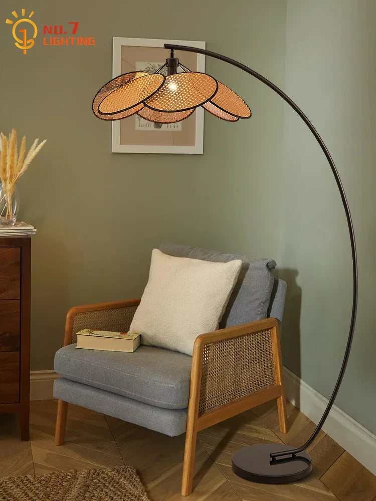 Afralia™ Wabi-sabi Rattan Weaving Petal Floor Lamp LED E27 for Living Room Villa