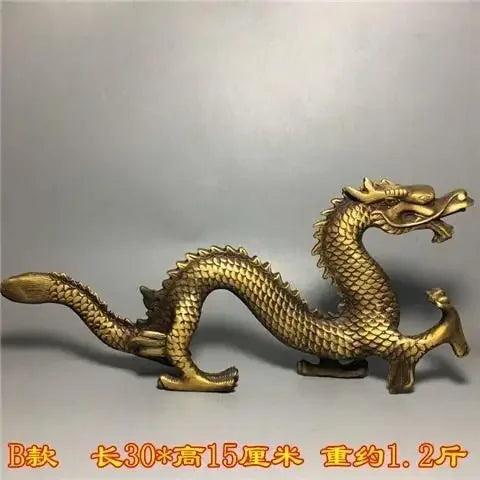 Afralia™ Large Copper Dragon Ornament Feng Shui Craft Gift Antique Collectible