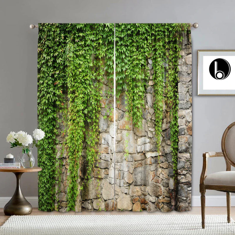 Afralia™ Green Leaf Plant Printed Curtains for Home Decoration and Modern Vibes