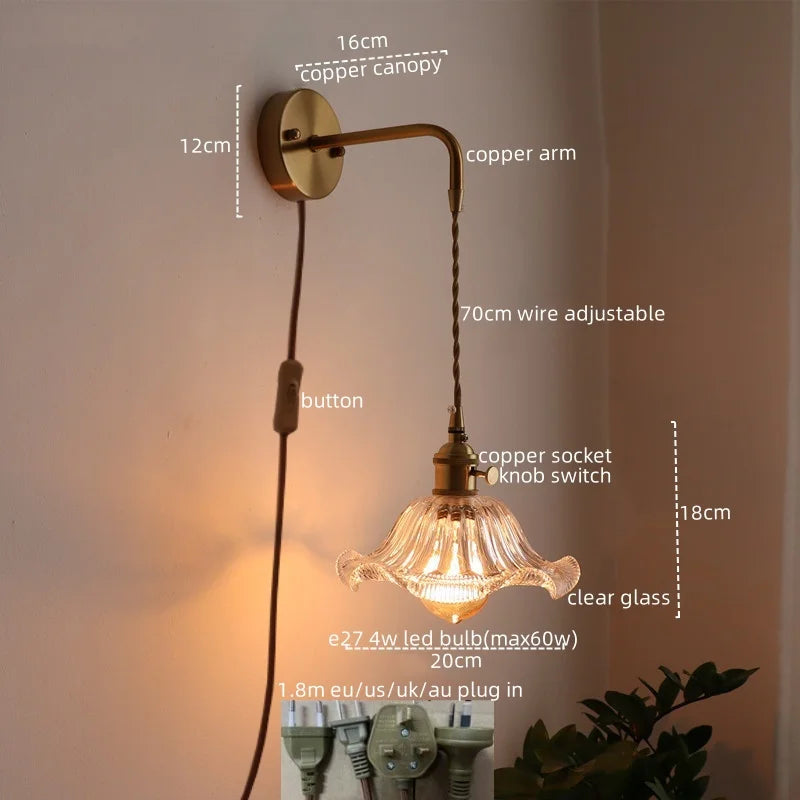 Afralia™ Nordic LED Glass Copper Wall Sconce Modern Living Room Bedroom Light