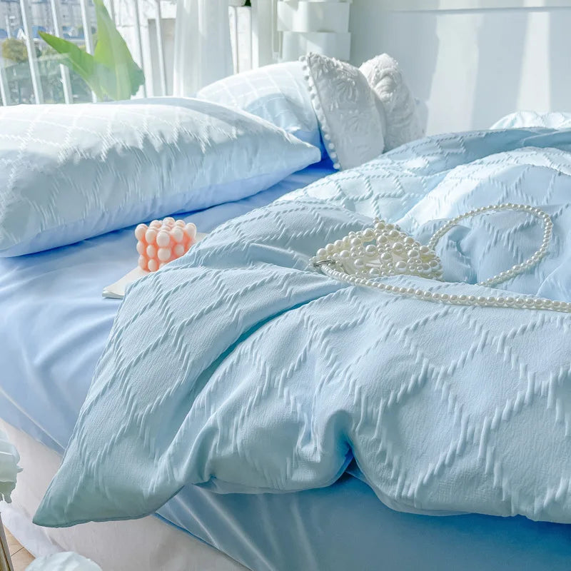 Afralia™ Solid Color Square Jacquard Bedding Set - Cozy Summer Comforter for Girls