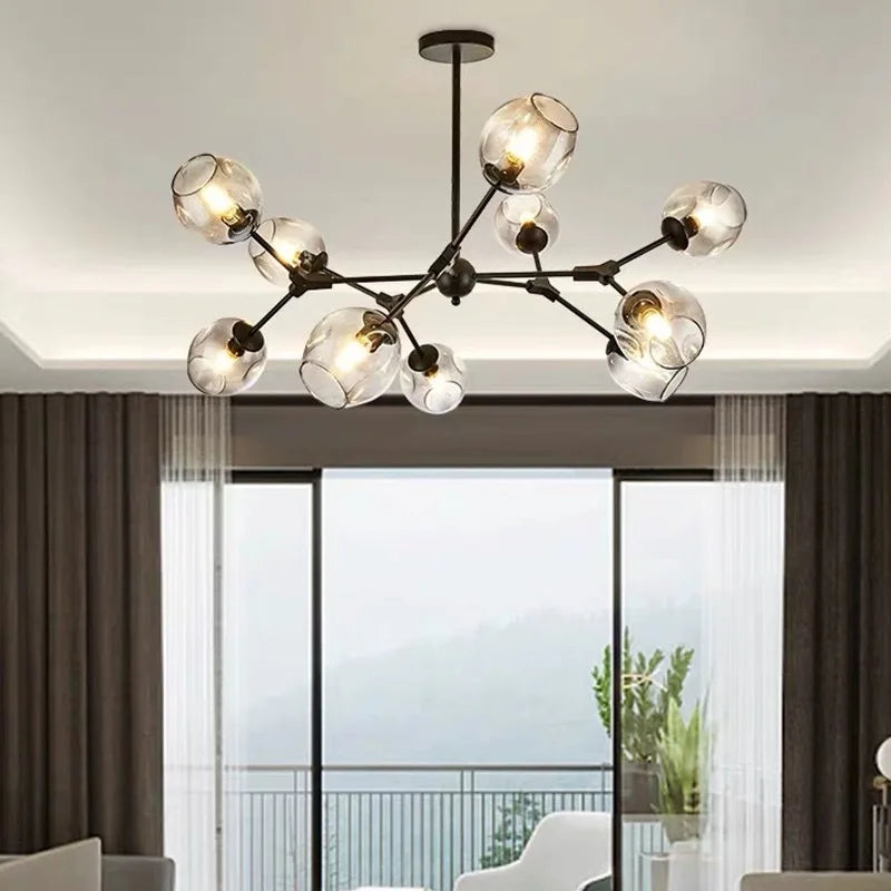Afralia™ Nordic Glass Pendant Chandelier in Black Gold for Living Room, Bedroom, Dining Room