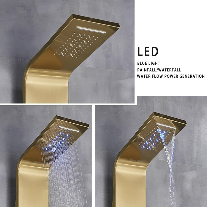 Afralia™ LED Blue Light Shower System with Temperature Display, Massage Column, Waterfall Rainfall