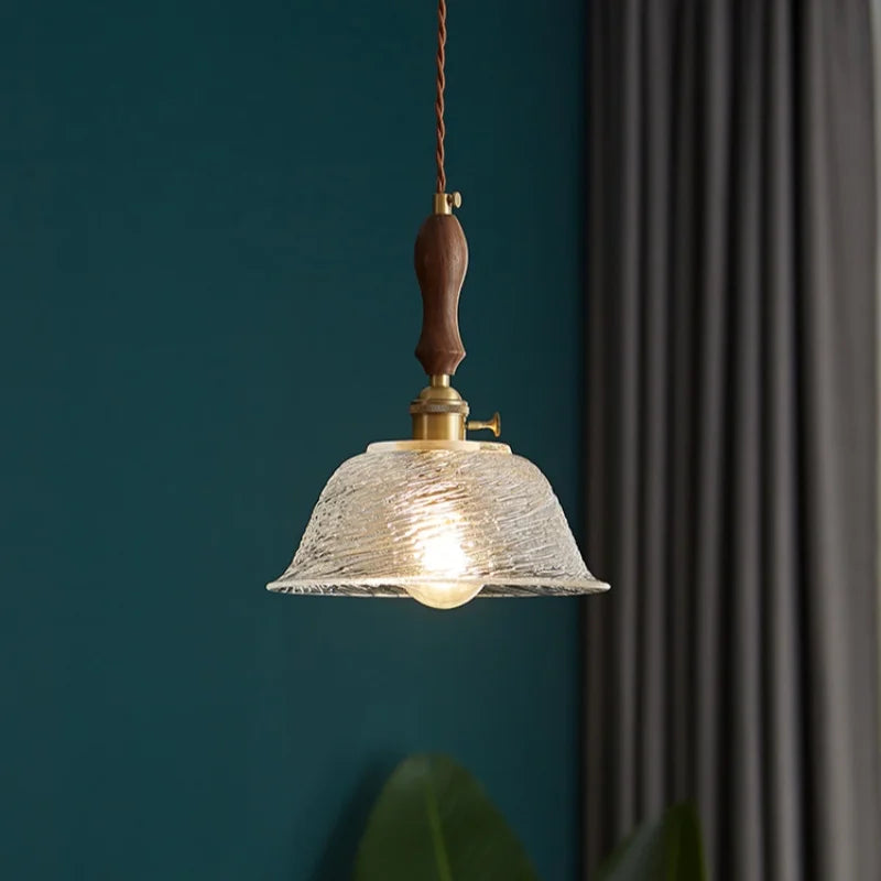 Afralia™ LED Pendant Light Fixture Wood Handle Clear Glass Modern Hanging Lamp