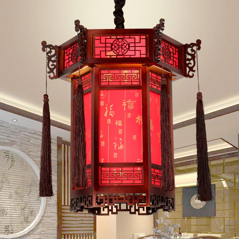 Afralia™ Solid Wood Palace Lantern with Eight Immortals Painting, Bird-and-Flower Art