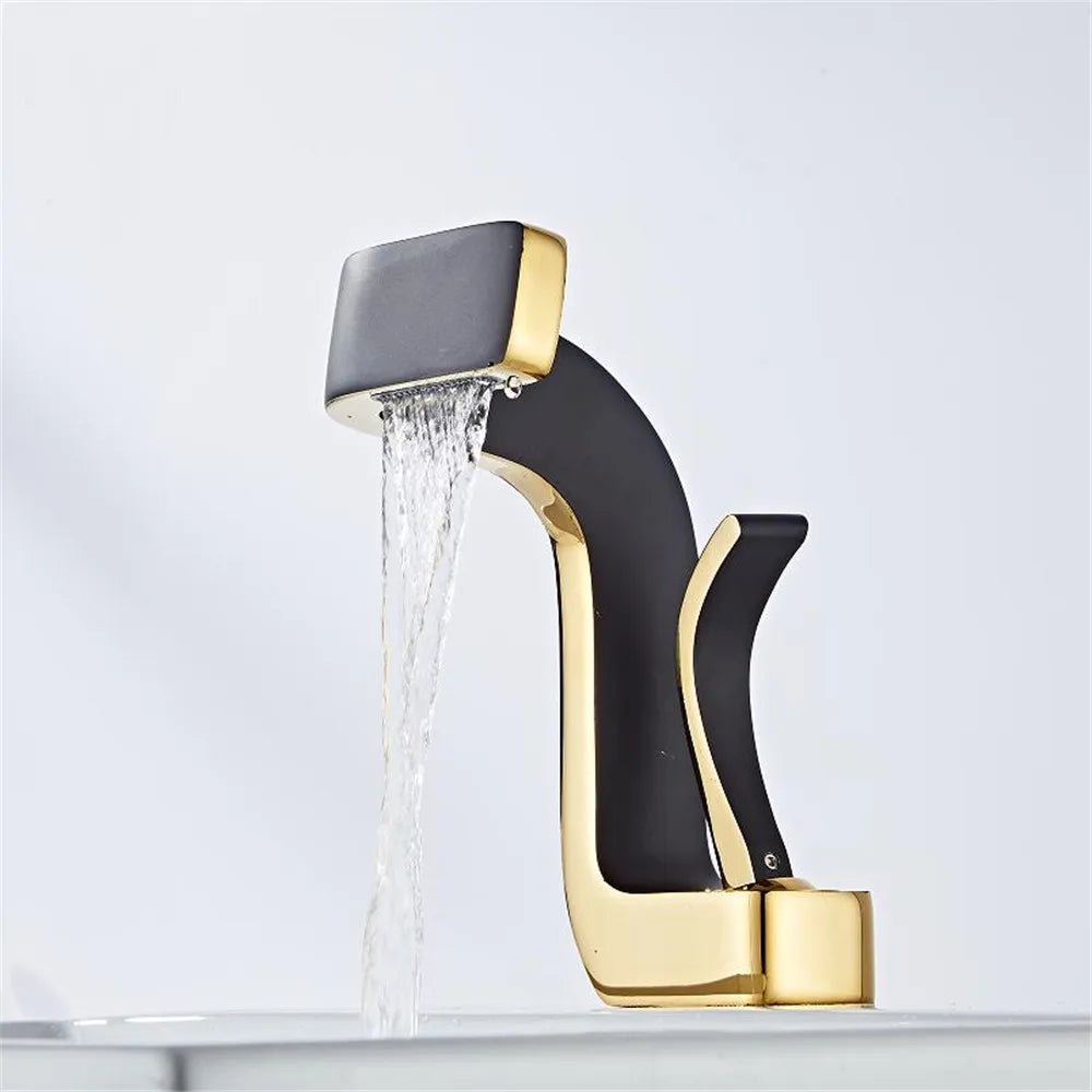 Afralia™ Modern Black Gold Basin Faucet - Brass Bathroom Mixer, Hot & Cold Elegant Crane