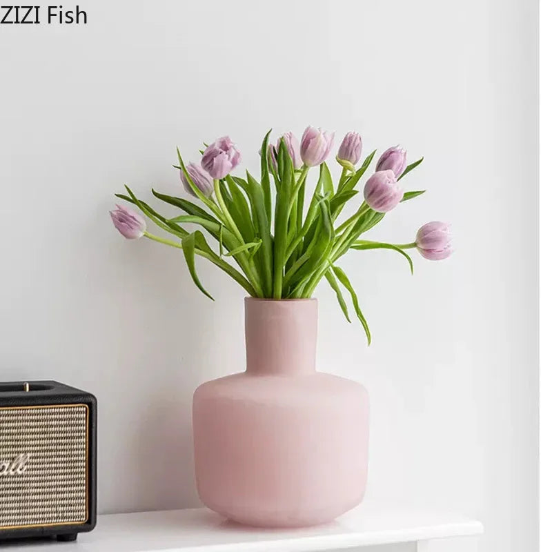 Afralia™ Glass Vase Desk Decoration Pot with Artificial Flowers - Modern Aesthetic Decor