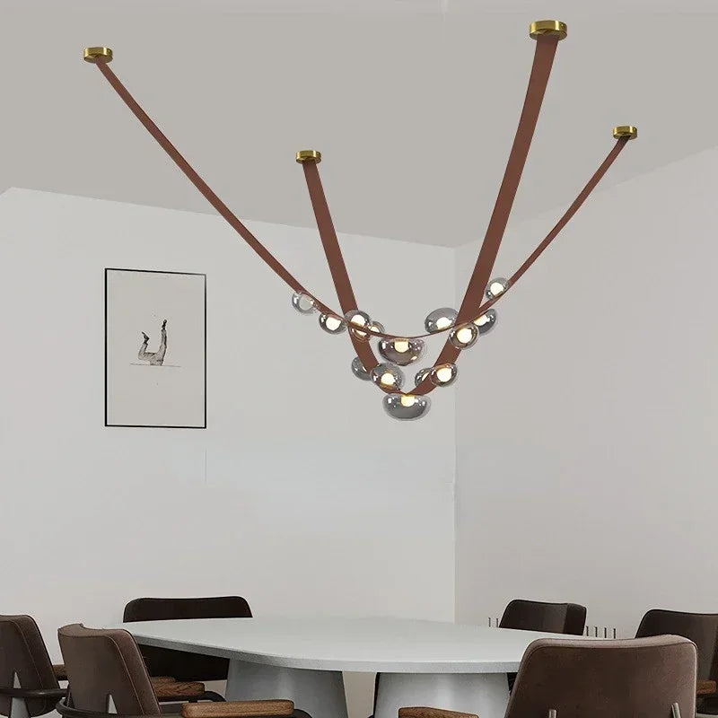 Afralia™ Leather LED Pendant Lamp: Modern Lighting for Living Room, Hall, and Villa