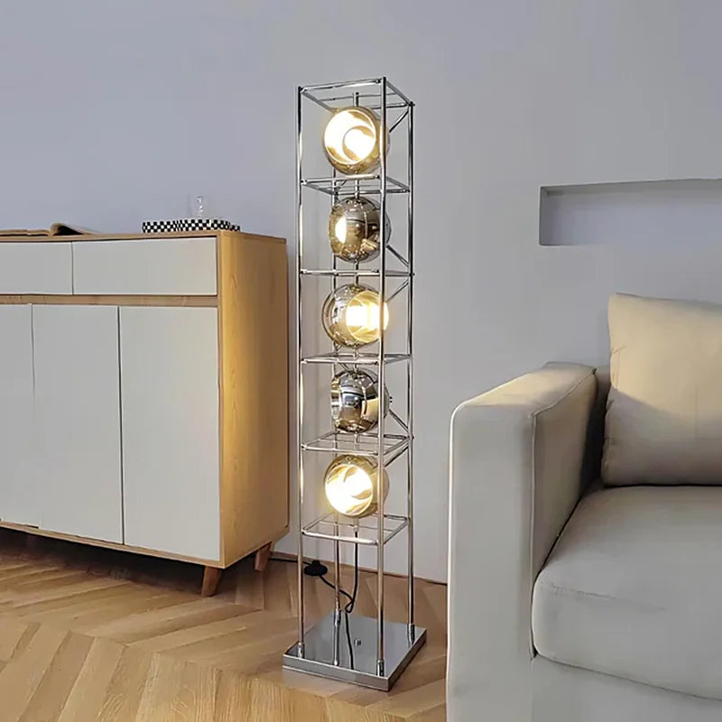 Afralia™ Spherical Metal Floor Lamp with Shelves: Modern Chrome Atmosphere Lighting for Home