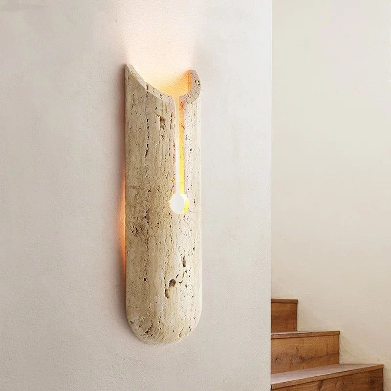 Afralia™ Natural Yellow Travertine Stone LED Wall Light