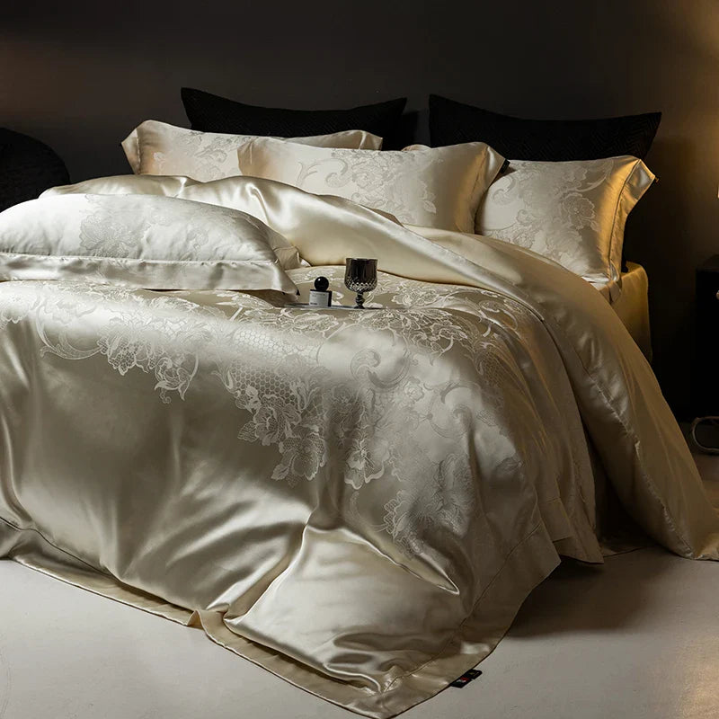 Afralia™ Silk Jacquard Cotton Luxury Bedding Set with Duvet Cover, Sheets & Pillowcases