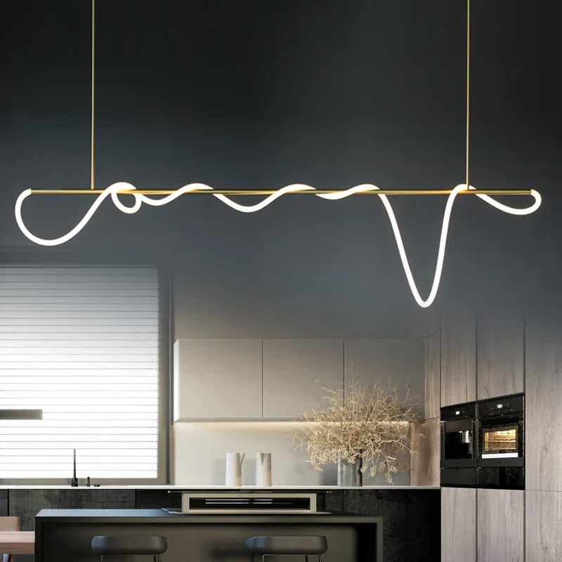 Afralia™ Modern Long Hose LED Chandelier, Black/Gold Pendant Light for Kitchen & Dining Room