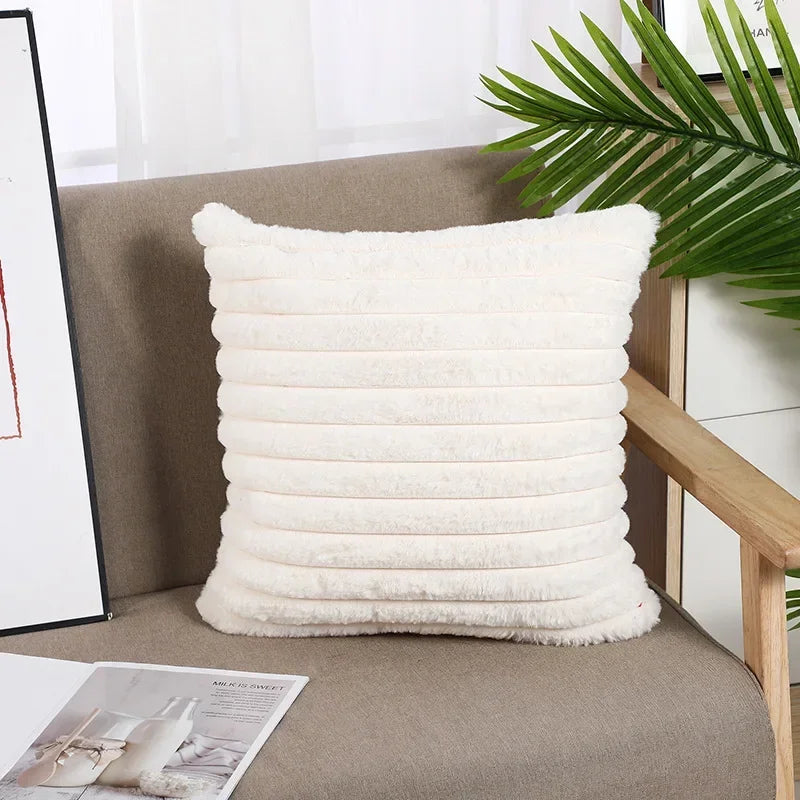 Afralia™ Soft Fur Plush Pillowcase in White - 45x45/30x50cm, Home Decor Lumber Pillow Cover