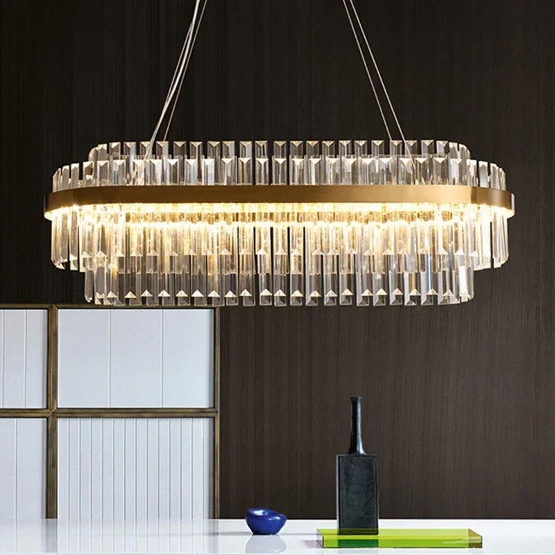 Afralia™ Luxury Crystal Golden Gloss LED Ceiling Chandelier for Dining & Living Room