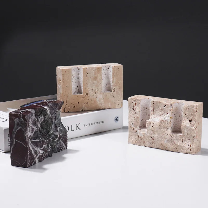 Afralia™ Marble Stone Candle Holder Set - Vintage Travertine Candlesticks for Home Decor