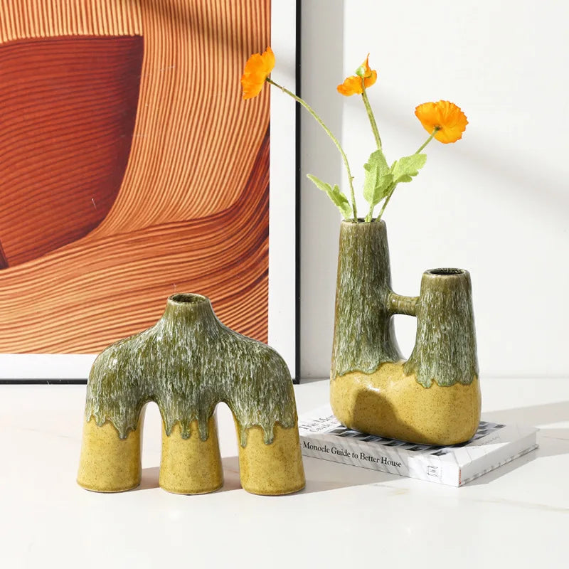 Afralia™ Abstract Kiln-changing Glaze Ceramic Vase for Home Decor and Floral Arrangement