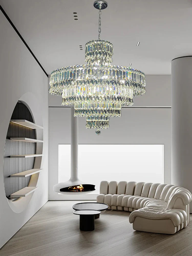 Afralia™ Silver Crystal Ceiling Chandelier for Modern Luxury Living Room Bedroom Decor