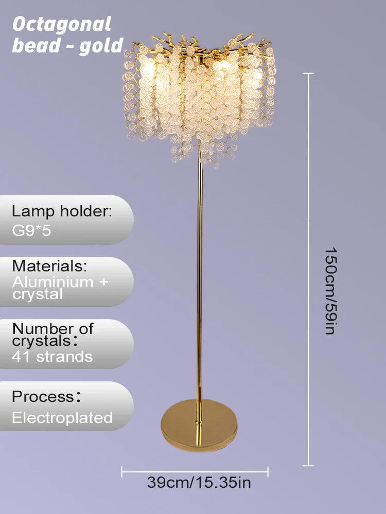 Afralia™ Crystal Gold LED Floor Lamp: Nordic Luxury for Living Room & Bedroom