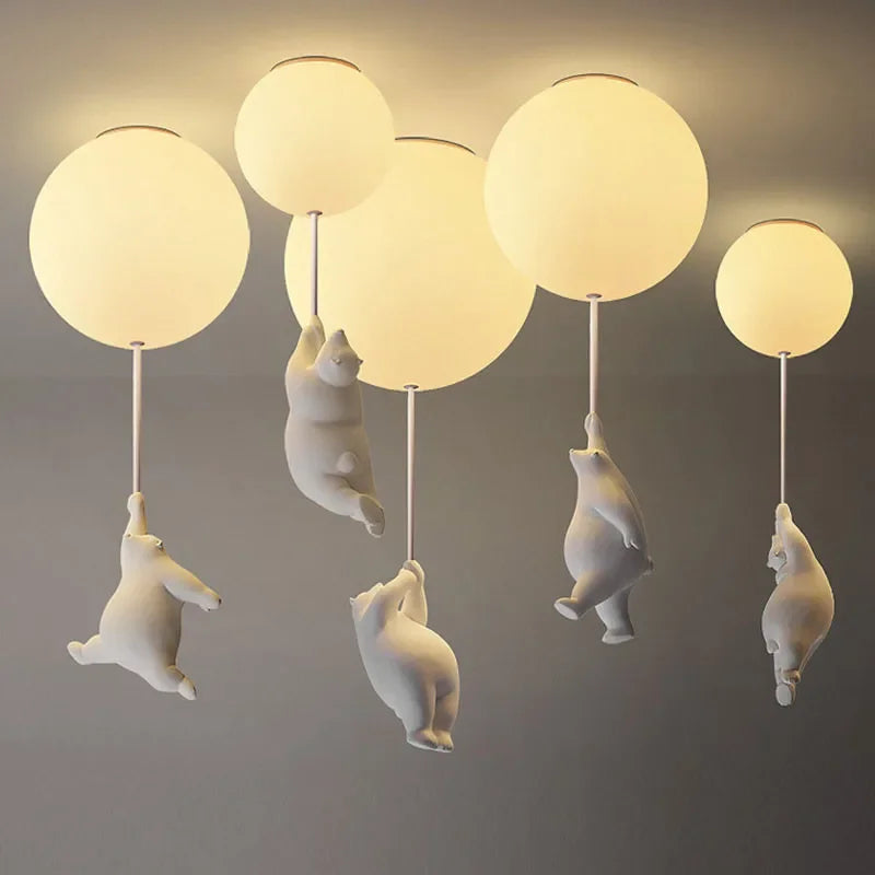 Afralia™ Modern Polar Bear Pendant Chandelier with White Glass Ball Resin Design