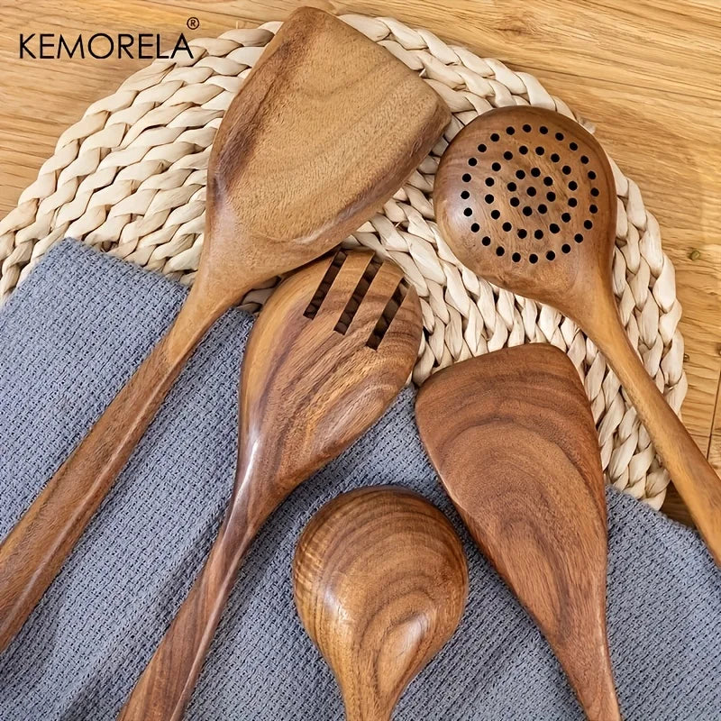 Afralia™ 5-Piece Natural Wooden Tableware Set | Kitchen Cookware Utensils