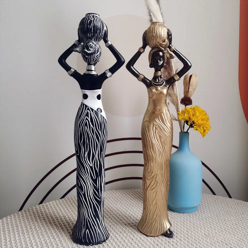 Afralia™ African Women Resin Sculpture: Elegant Vintage Home Office Décor Ornaments