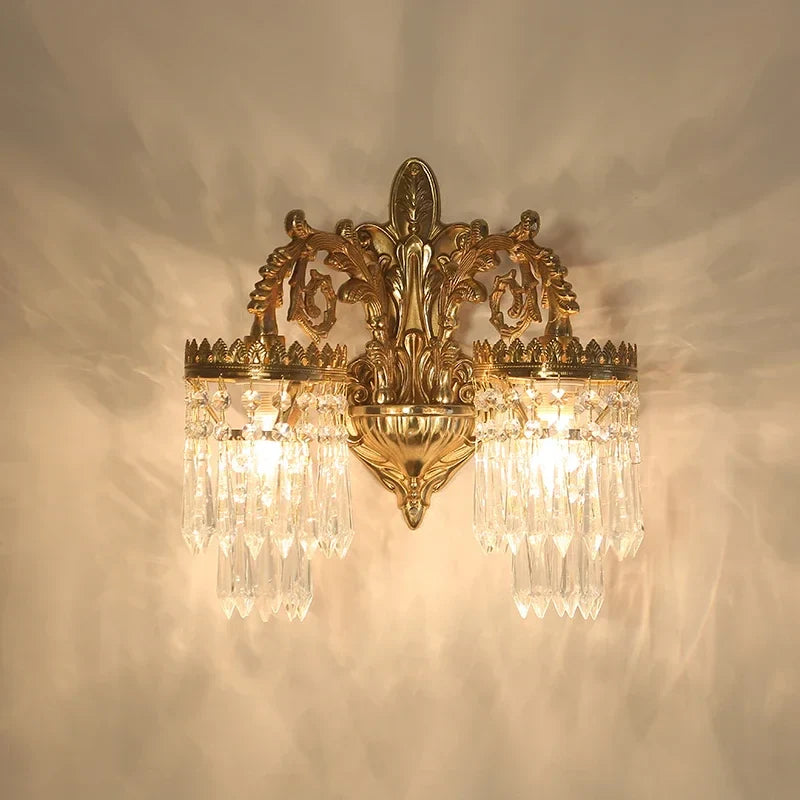 Afralia™ Copper Crystal Double Head Wall Sconce - Vintage Gold Retro Style Wall Lamp for Home