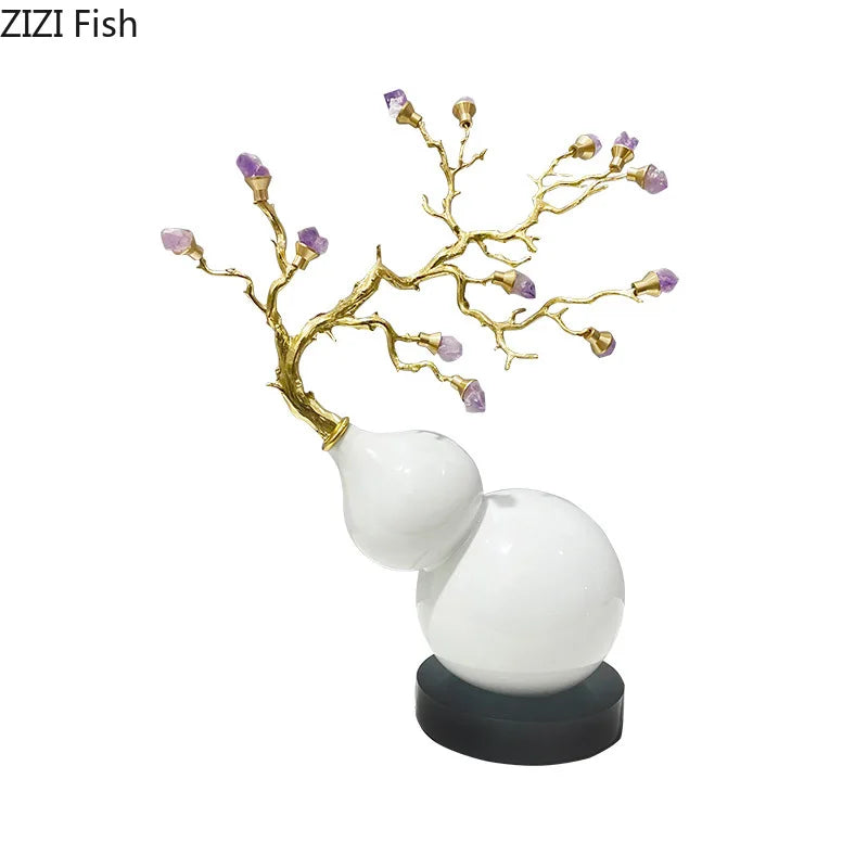 Afralia™ Gold Gourd Branches Luxury Ornaments Feng Shui Home Decor Crafts