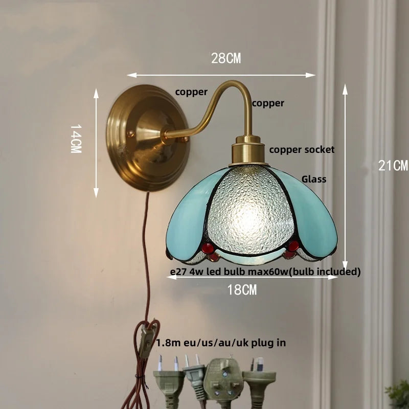 Afralia™ Glass Brass Wall Sconce LED Light Fixture for Dining Living Room Bathroom Mirror