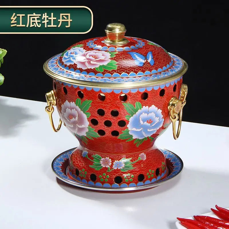 Afralia™ Single Person Enamel Hotpot & Alcohol Pot Set in Pure Copper