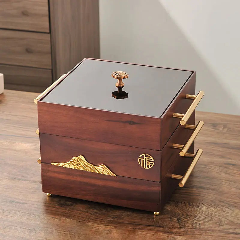 Afralia™ Walnut Luxury Table Decor Tray with Storage Compartment