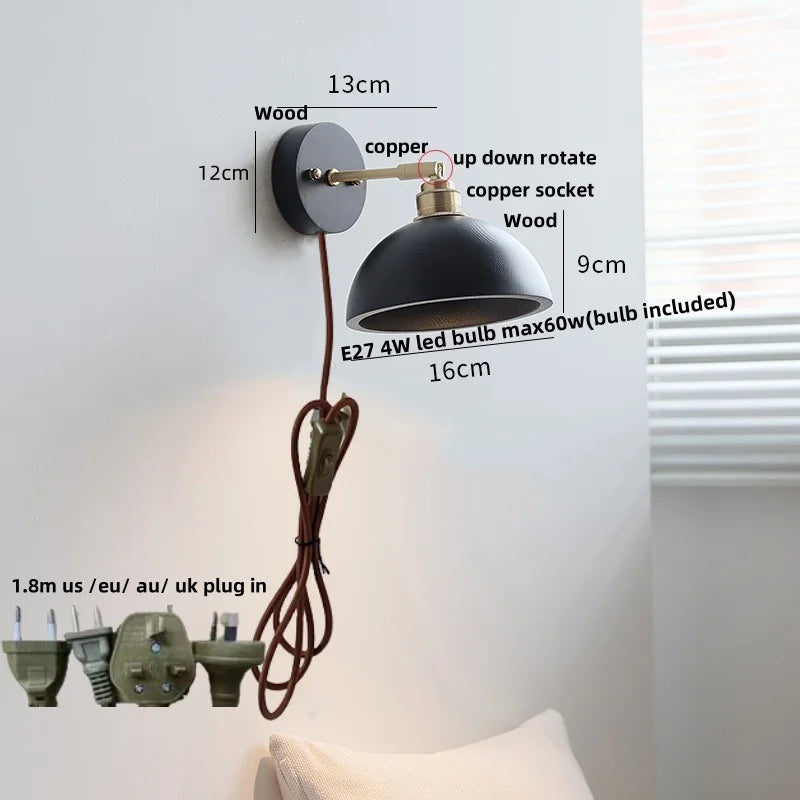 Afralia™ Black Wood LED Wall Sconce, Rotatable Stair Light