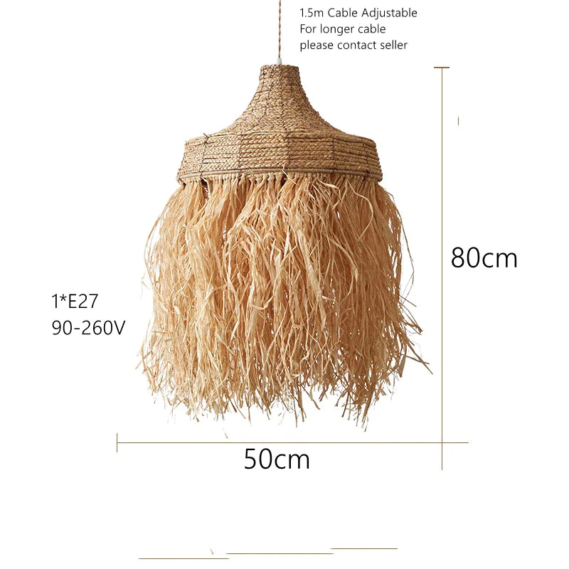 Afralia™ Handmade Woven Rattan Grass Pendant Lamps - Simple Natural Design for Wabi Sabi Style